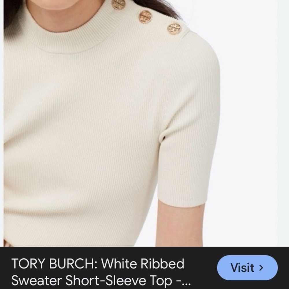 Tory Burch ribbed short sleeves top with Gold Button - Picture 2 of 7